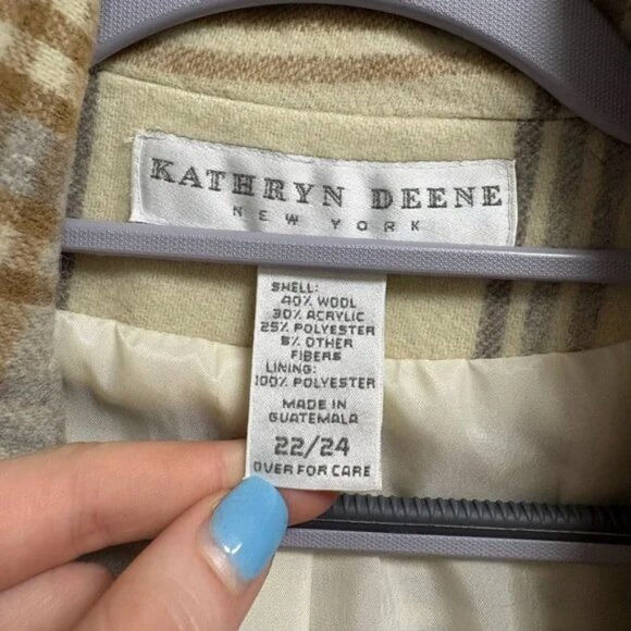 Vintage Kathryn Deene women’s plaid Blazer size 22/24 Beige Tan Checkered wool - Picture 3 of 3